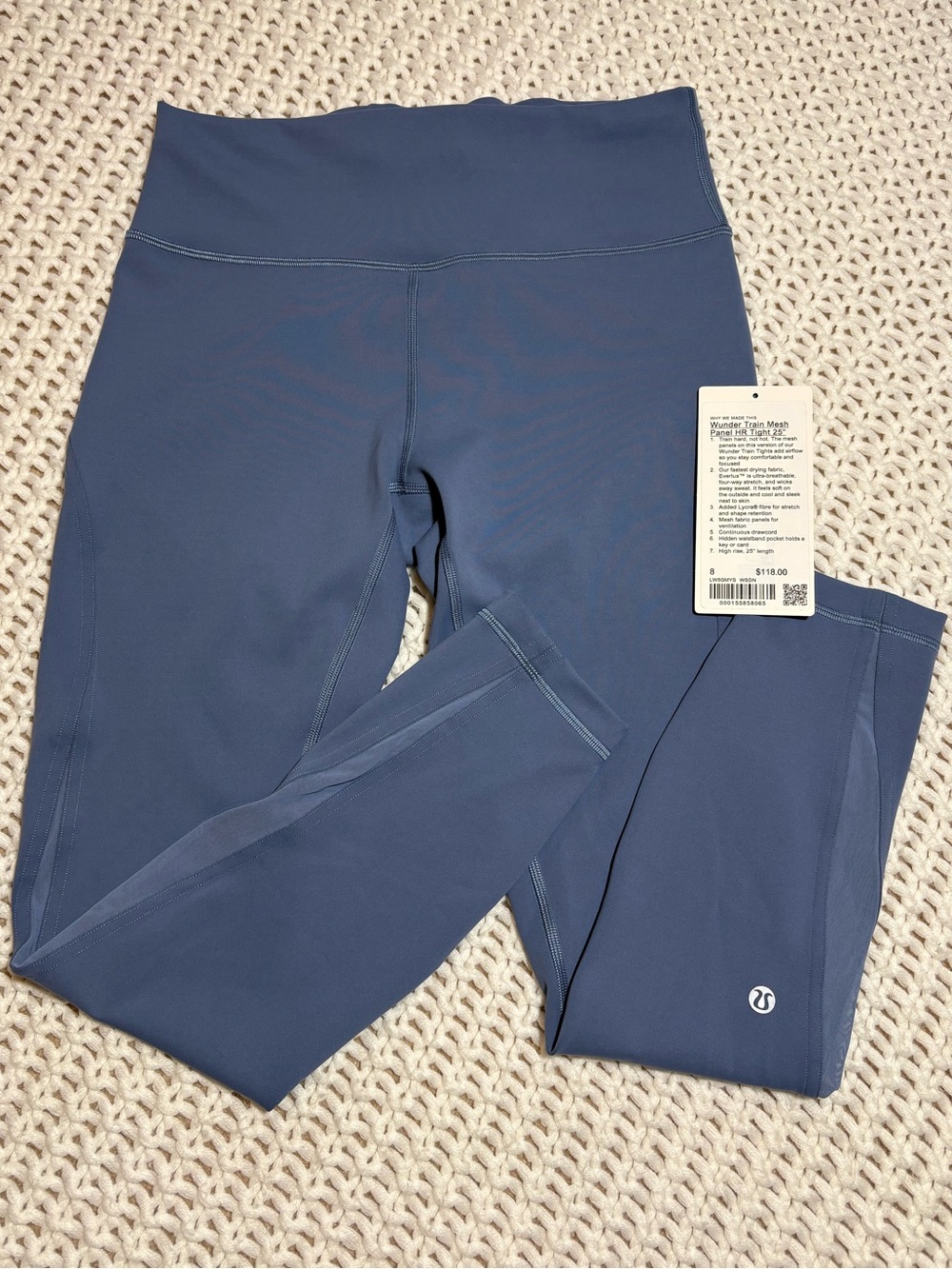 Lululemon washed denim Wunder train mesh panel hr tight 25” size 8